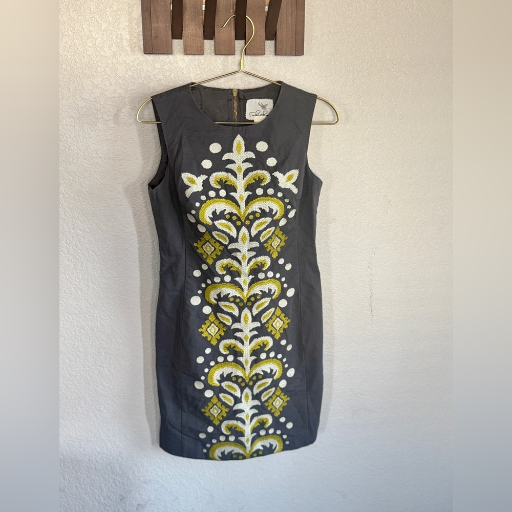 Tabitha Gray Dress with Yellow and White Embroidery
